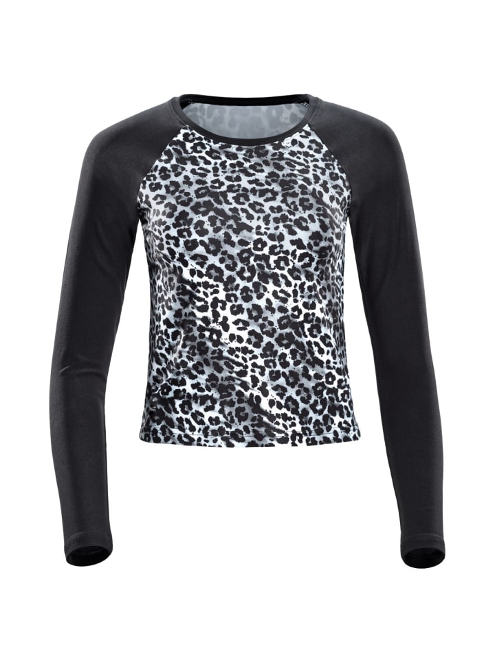 Functional Light and Soft Cropped Long Sleeve Top AET119LS in snow leopard/black