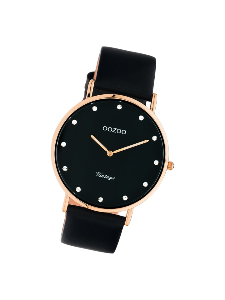 Analog-Armbanduhr Oozoo Vintage Series schwarz groß (ca. 40mm)