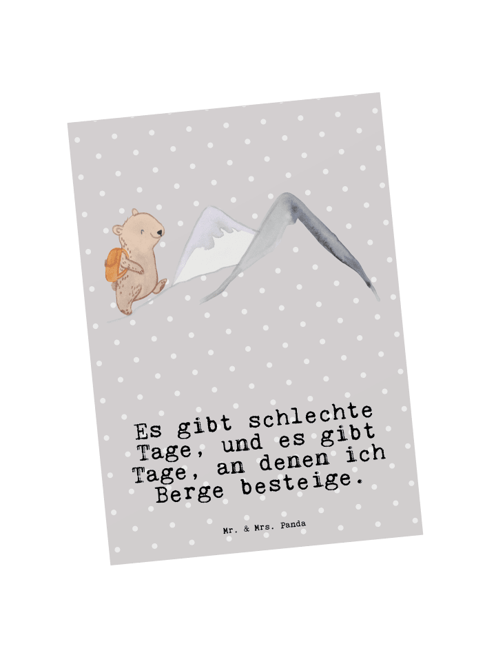 Postkarte Bär Bergsteigen mit Spruch in Grau Pastell