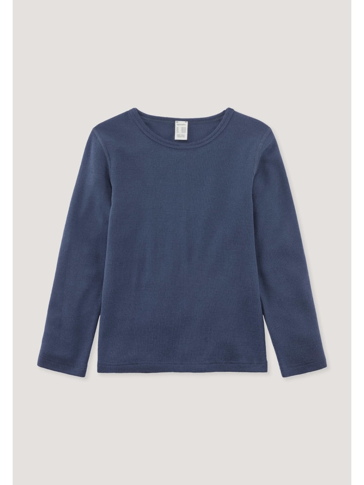 Hessnatur Langarmshirt aus Bio-Merinowolle mit Seide in graphitblau