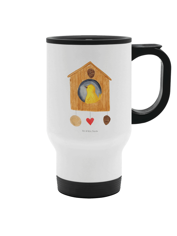 Thermosbecher Vogel Haus ohne Spruch in Weiß