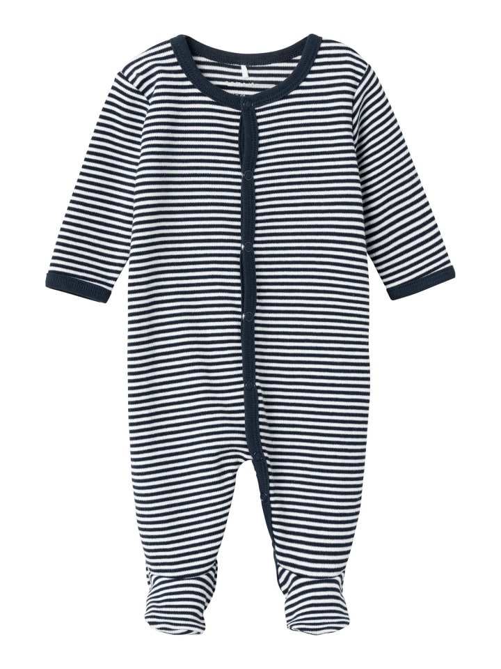 Baby Strampler gestreift mit Knöpfen in Blau