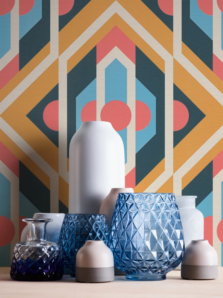 Tapete Groovy Geometry in Blau-Gelb