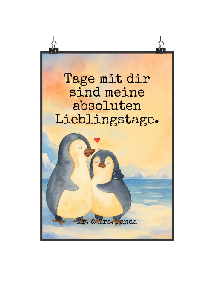 Poster Pinguin umarmen Design mit Spruch in Weiß