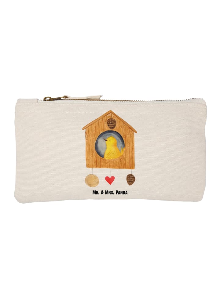 Kosmetiktasche Vogel Haus ohne Spruch in Weiß