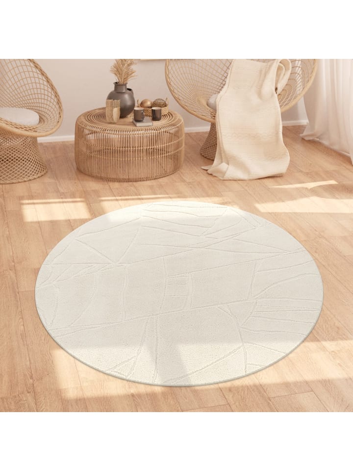 Teppich Kurzflor waschbar Struktur Wohnzimmer in Creme