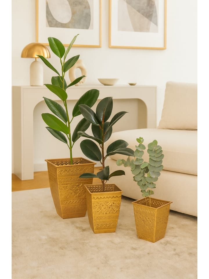 Blumentopf-Set 3tlg. Hannes in goldfarben