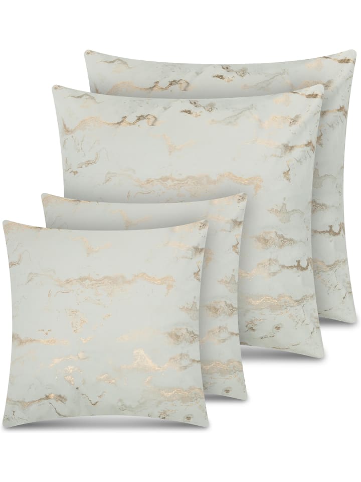4 Kissenbezüge mit Marmordesign 2x 45x45 cm, 2x 60x60 cm Carrara in Gold