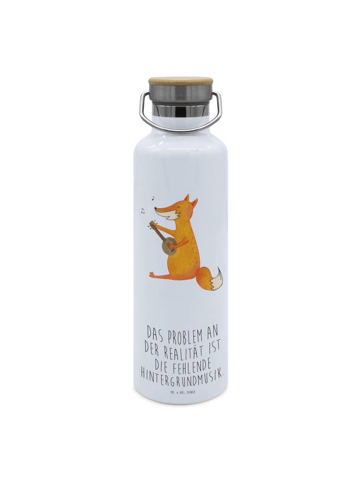 Trinkflasche Fuchs Gitarre mit Spruch in Weiß