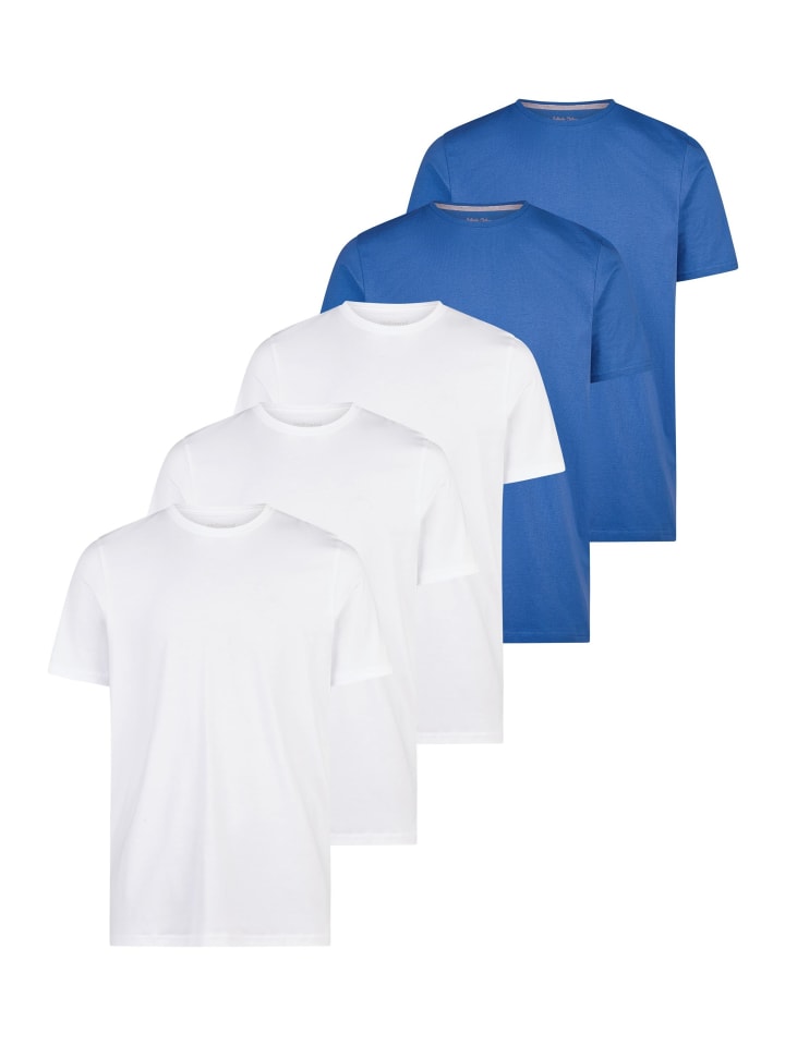 T-Shirt Basic in Weiß / blau