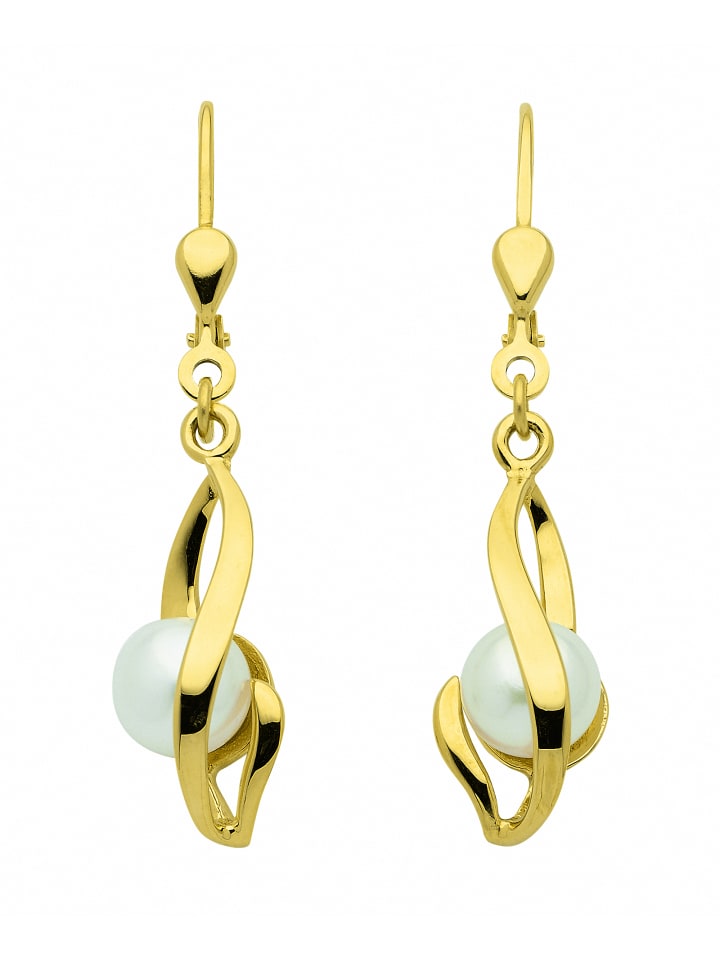 Damen 333 Gold Ohrringe / Ohrhänger mit Süßwasser Zuchtperle in gold