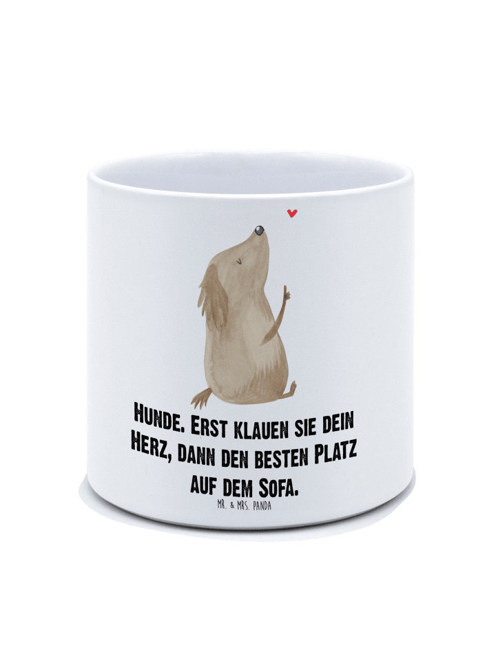 Kräutertopf Hund Liebe mit Spruch in Weiß