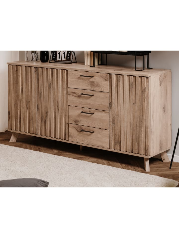 Sideboard Eiche 175 cm, Kommode mit Push-to-Open und viel Stauraum