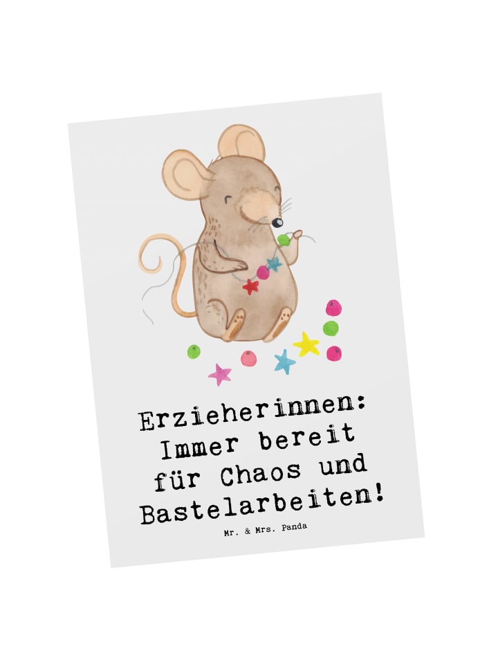 Postkarte Erzieherin Chaos mit Spruch in Weiß