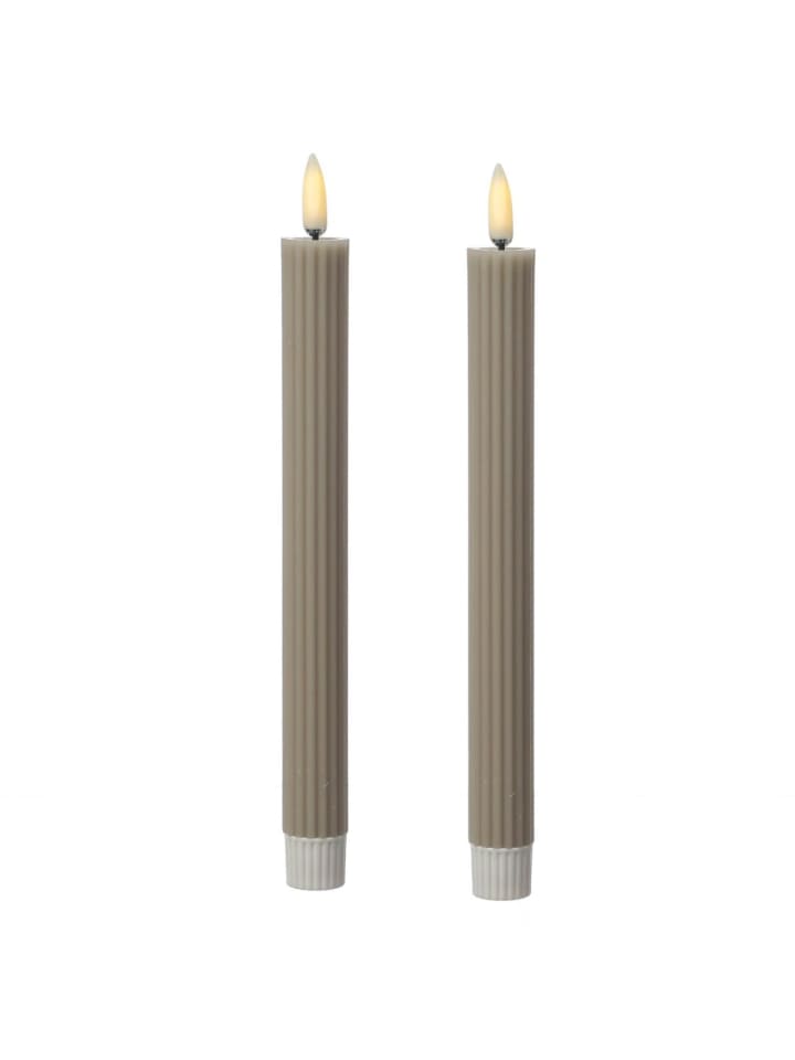 2x LED Stabkerze gerillt Tafelkerzen H: 25cm in grau