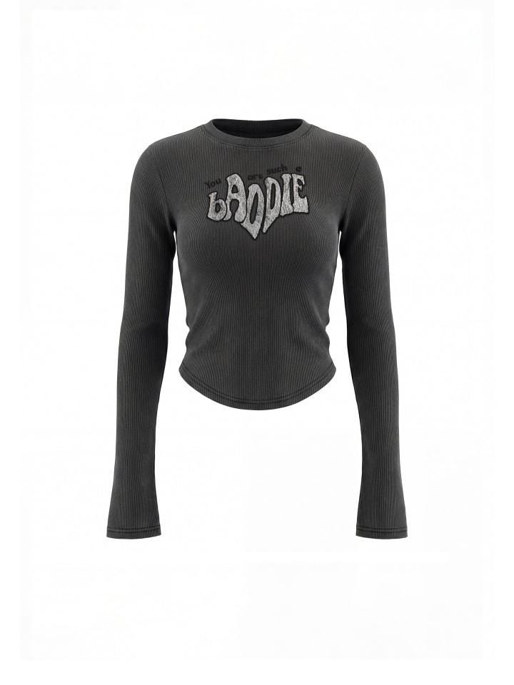 Women Longsleeve in Grey Stone Wash