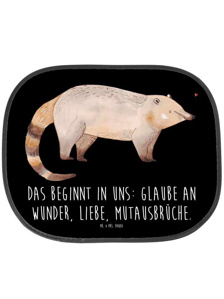Auto Sonnenschutz Nasenbär mit Spruch in Schwarz
