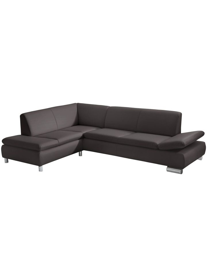 ECKSOFA mit Ottomane links Kaye Bezug Kunstleder Metallfuß verchromt / braun