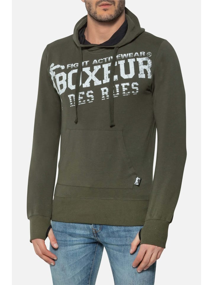 Kapuzenpullover Hooded Sweatshirt with Thumb Openings in Army