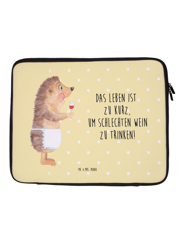 Laptoptasche Igel Wein mit Spruch in Gelb Pastell