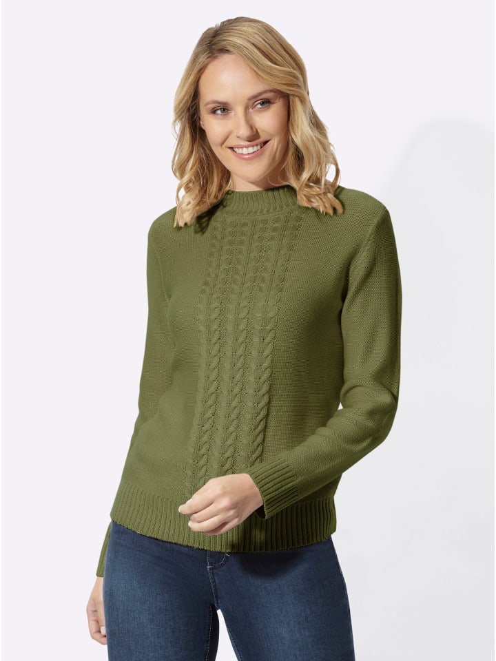 Stehkragen-Pullover in oliv