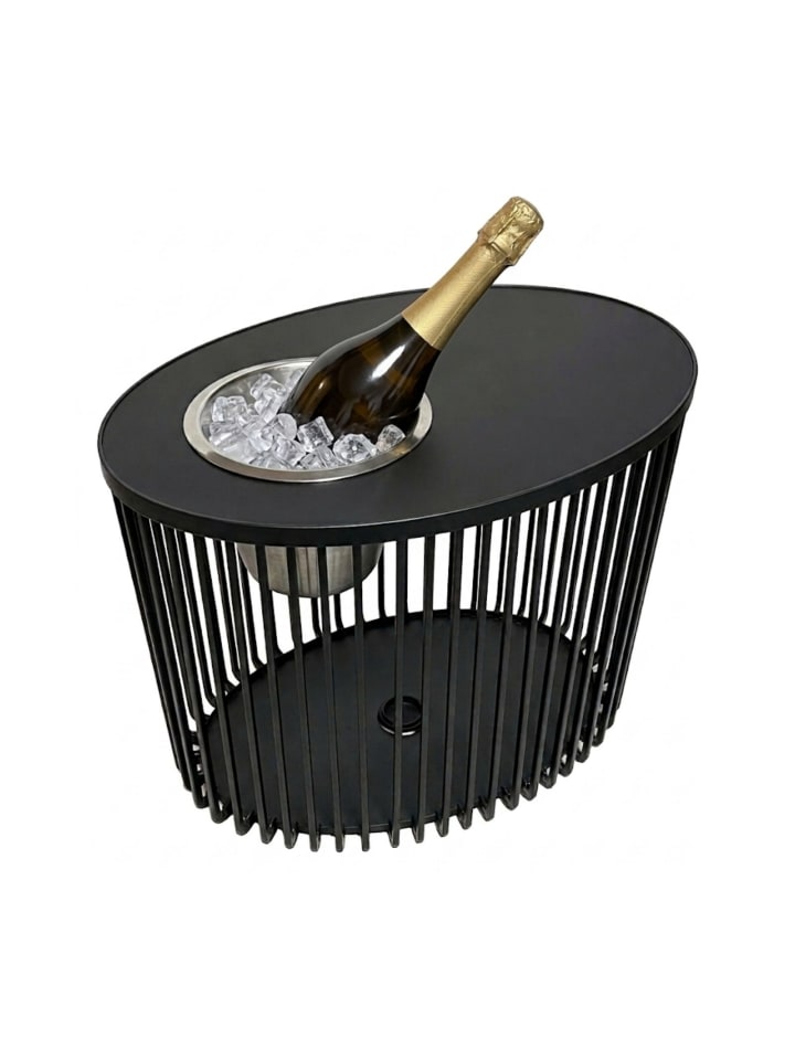 3-in-1 Loungetisch mit Edelstahl-Kühler Stockholm in Schwarz 46 cm