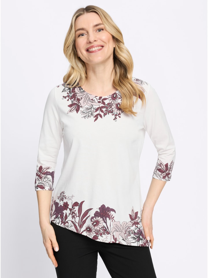 3/4-Arm-Shirt in ecru-burgund-bedruckt