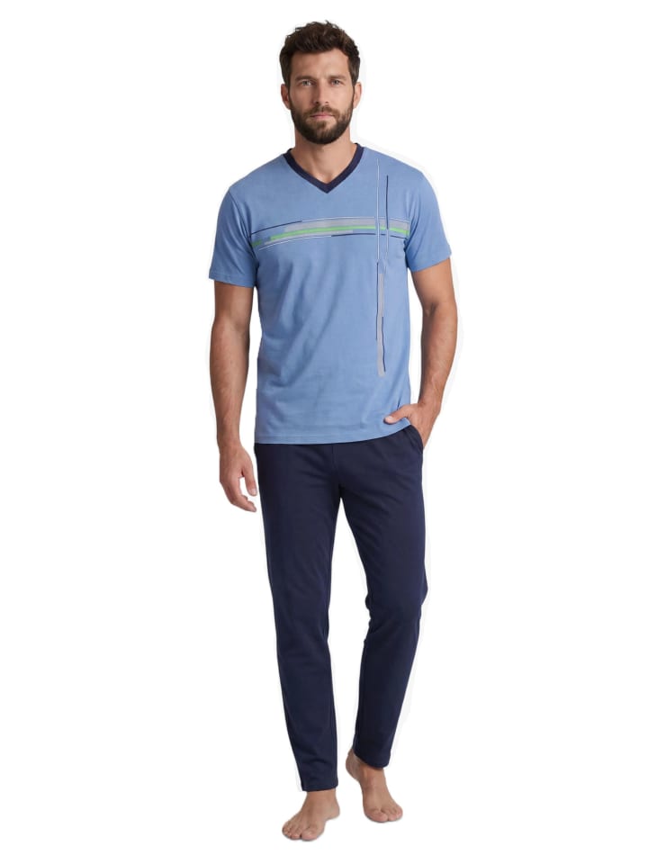 Schlafanzug Triset 3er Set Pyjama + Shorty in blau