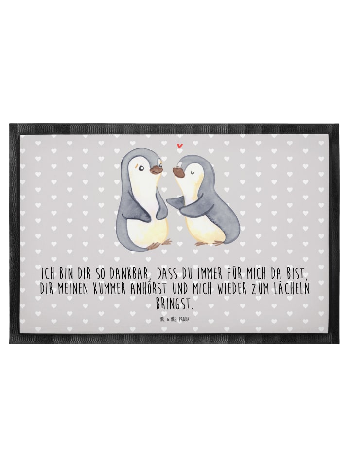 Fußmatte Pinguine trösten mit Spruch in Grau Pastell