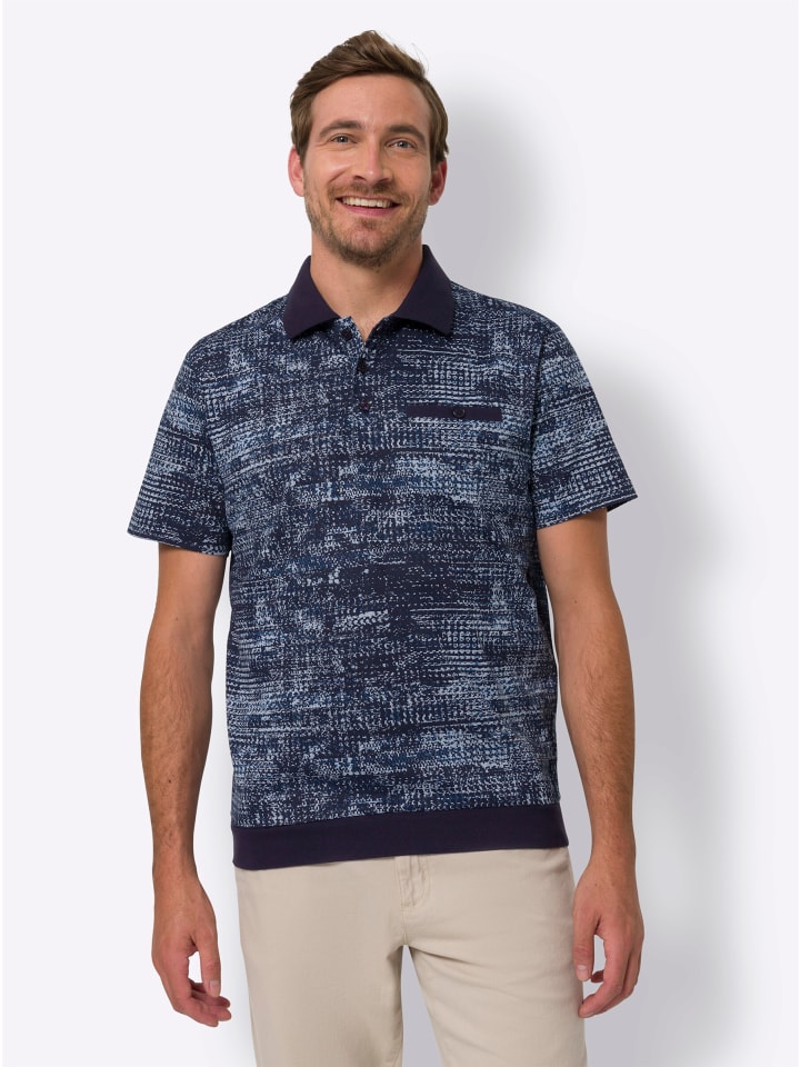 Kurzarm-Poloshirt in marine-gemustert
