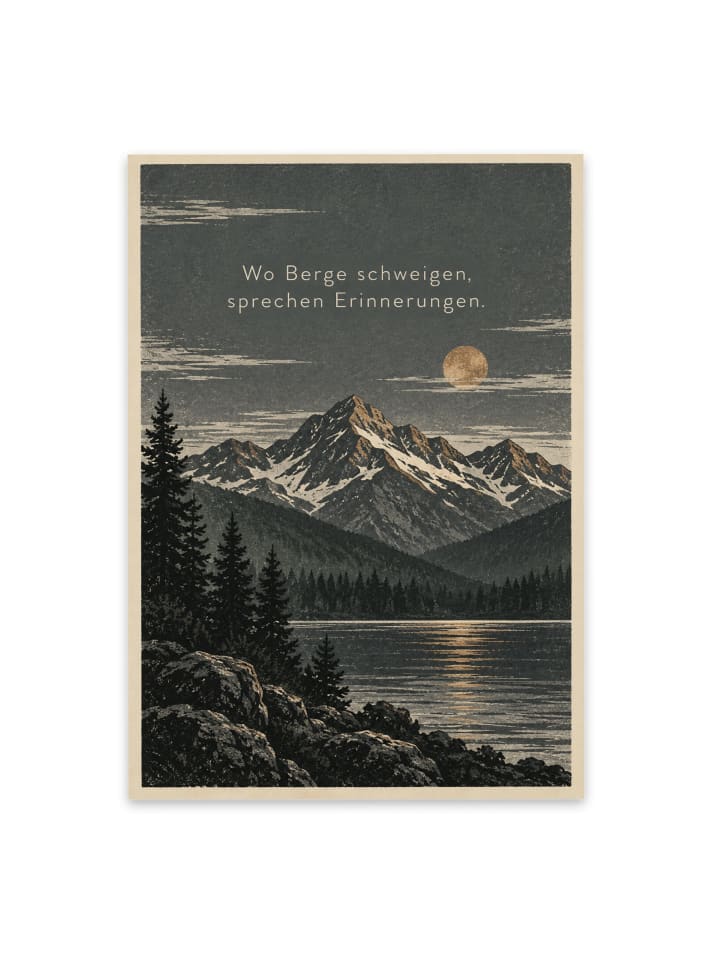 Trauerkarte Berg beständig Design mit Spruch in Weiß