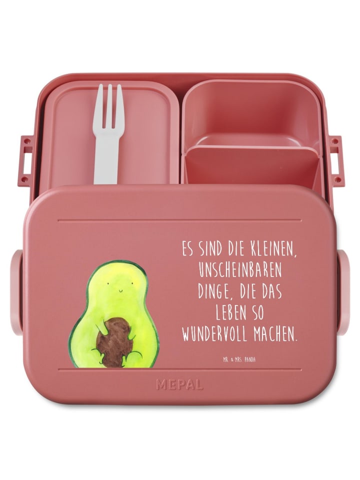 Bentobox Avocado Kern Motiv mit Spruch in Rot Pastell