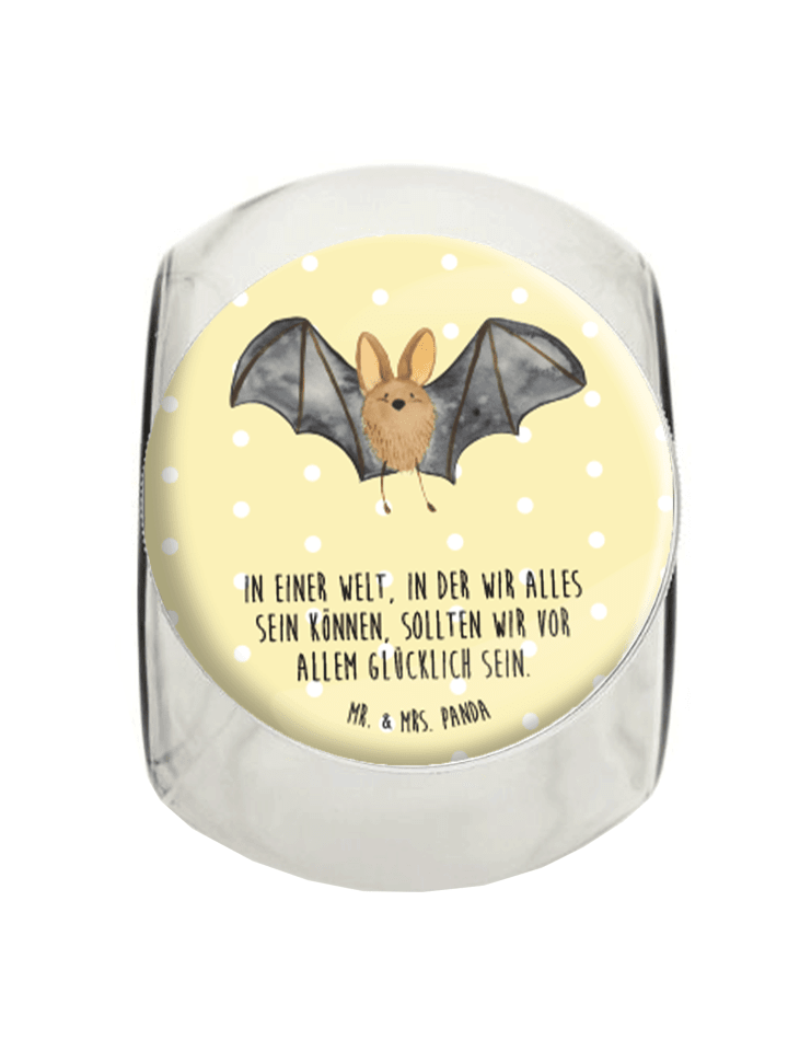 Bonbonglas Fledermaus Flügel mit Spruch in Gelb Pastell