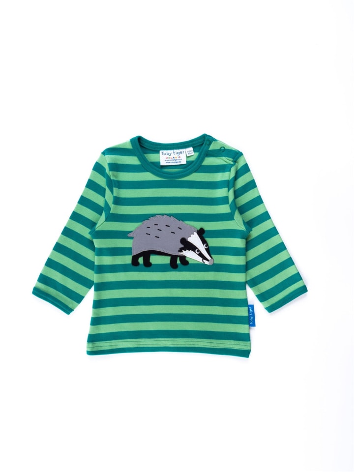 Langarmshirt mit Dachs Applikation in grün