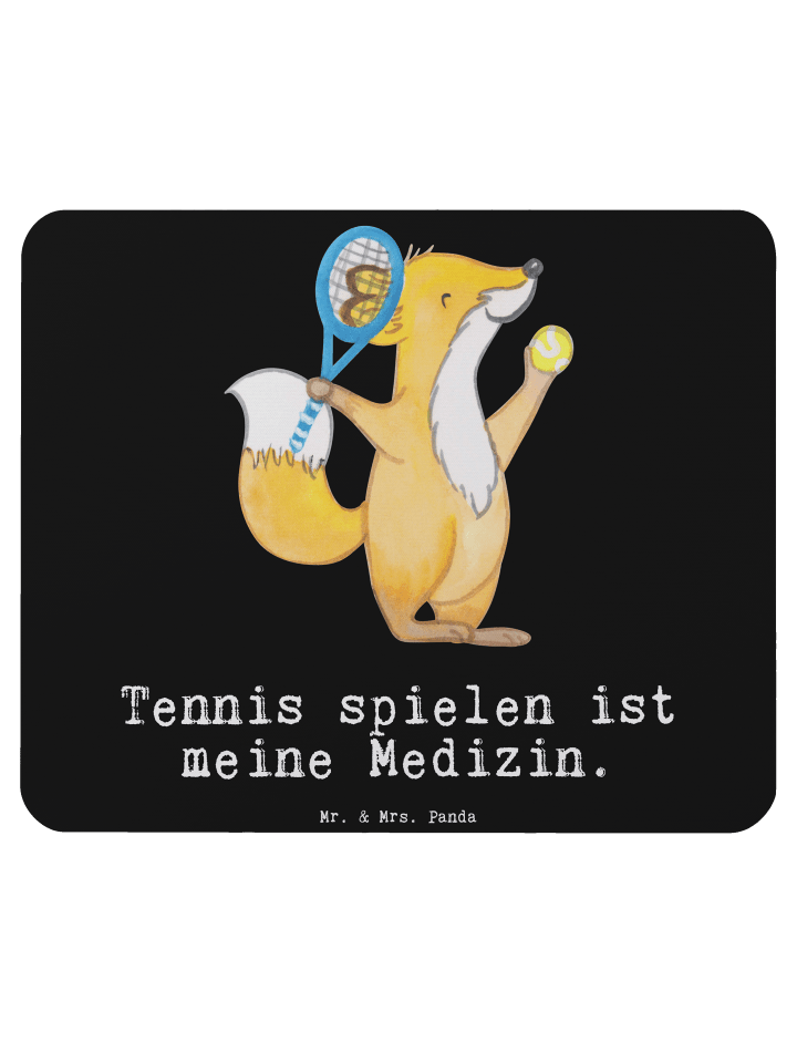 Mauspad Fuchs Tennis spielen mit Spruch in Schwarz