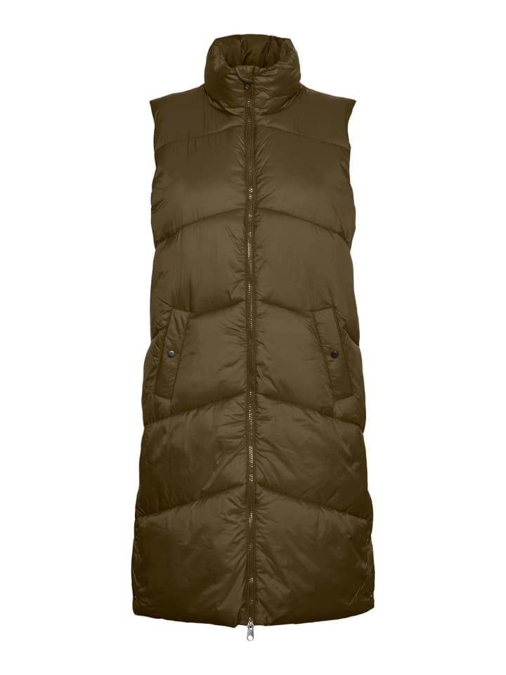 Lange Puffer Weste Wattierte Übergangsjacke ohne Ärmel VMUPPSALA in Olive