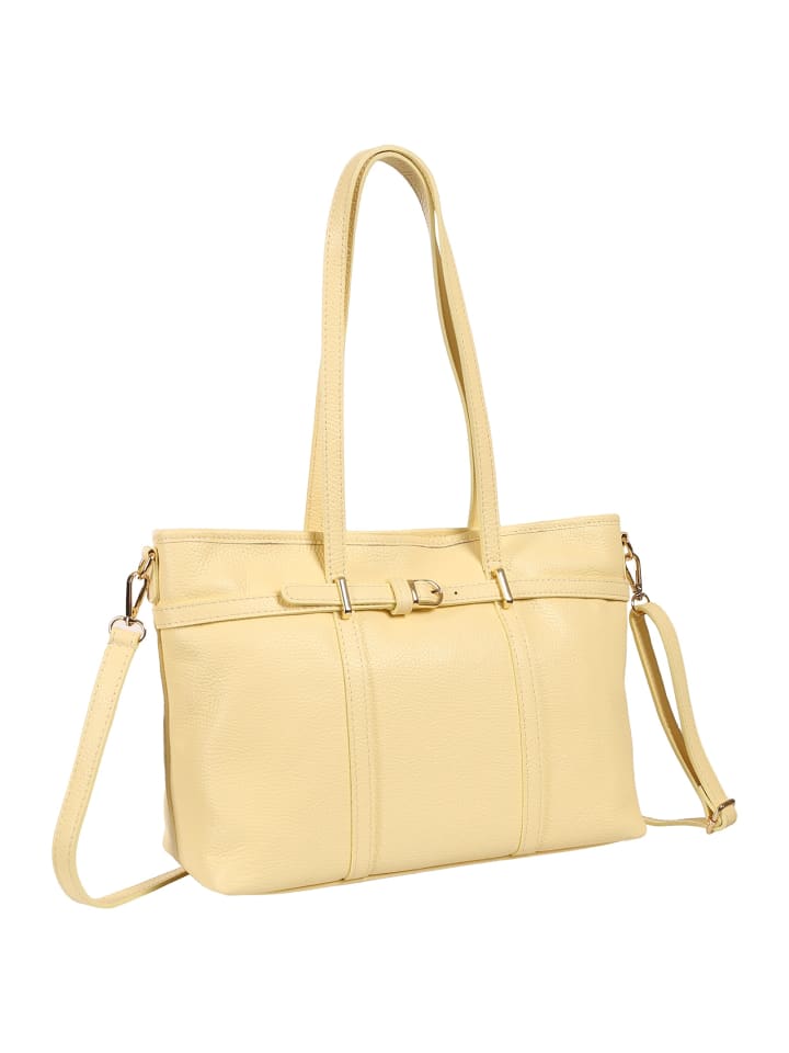 Toscanto Schultertasche Leder hellgelb ca. 37cm