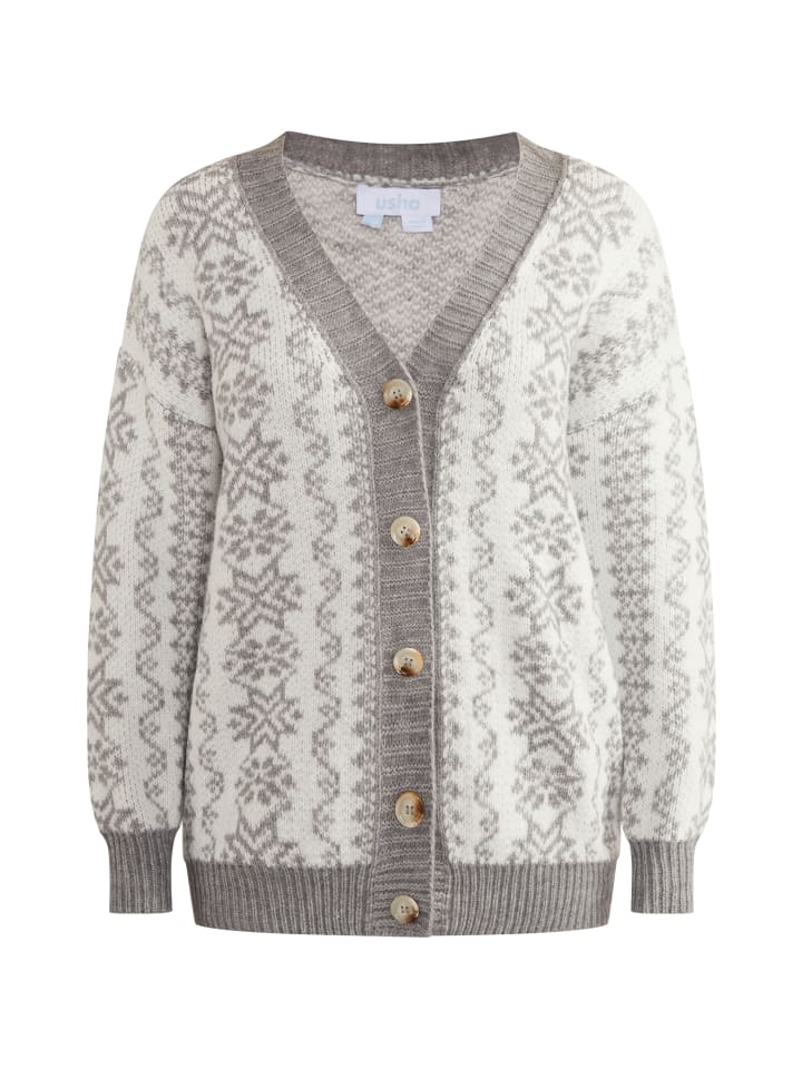 Damen Oversize Cardigan in Grau Weiss