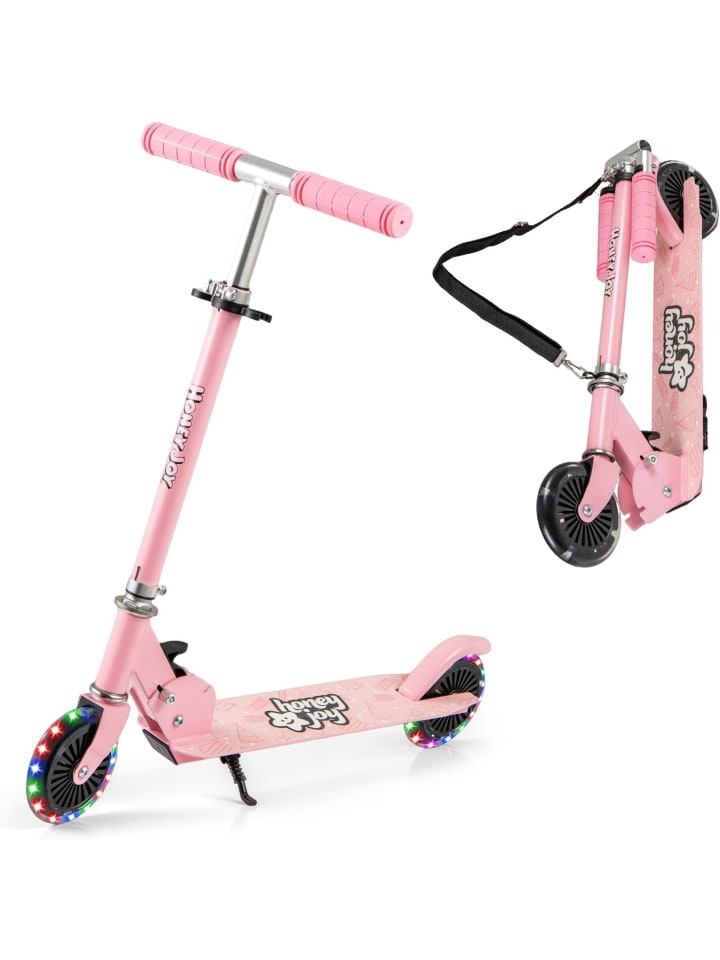 Scooter Kinder Roller mit Räder leuchtend in Rosa
