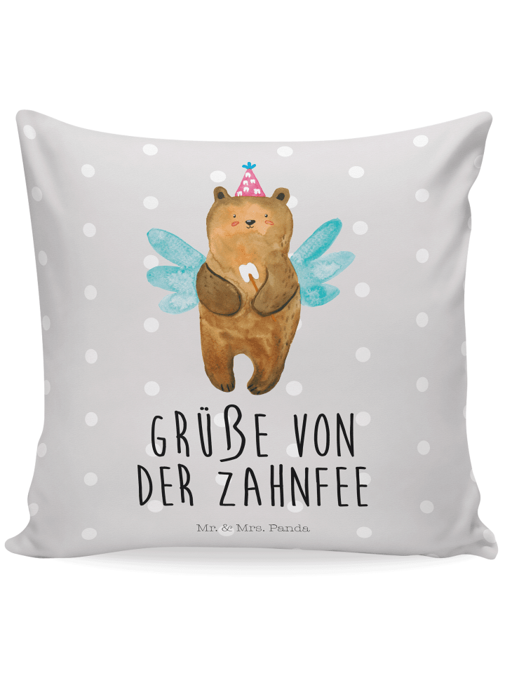 Kopfkissen Bär Zahnfee mit Spruch in Grau Pastell