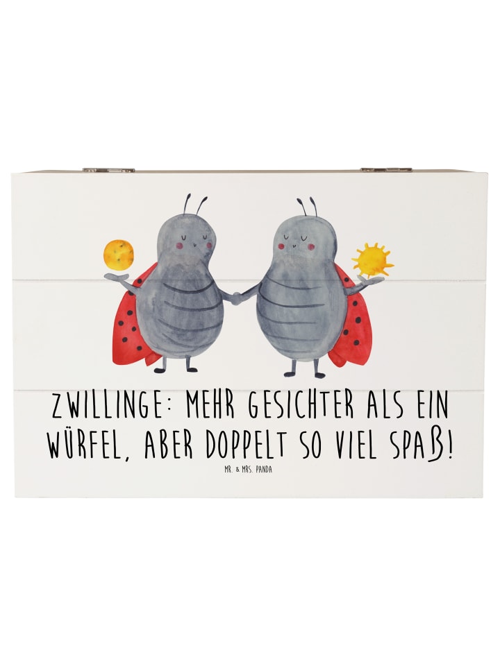 Holzkiste Zwillinge Spaß mit Spruch in Weiß