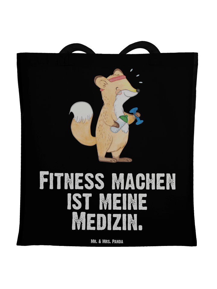 Tragetasche Fuchs Fitness mit Spruch in Schwarz