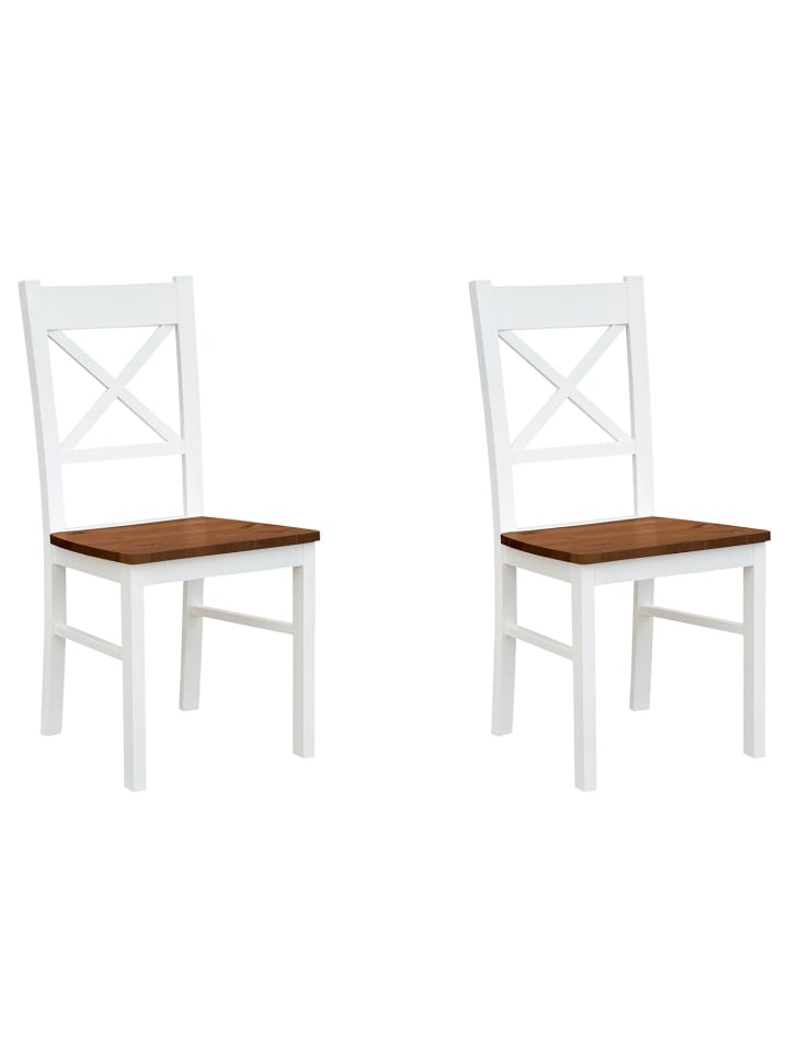 Stühle 2er Set Belluno Elegante weiß lackiert / Nussbaumfarben 43 / 44 / 93cm
