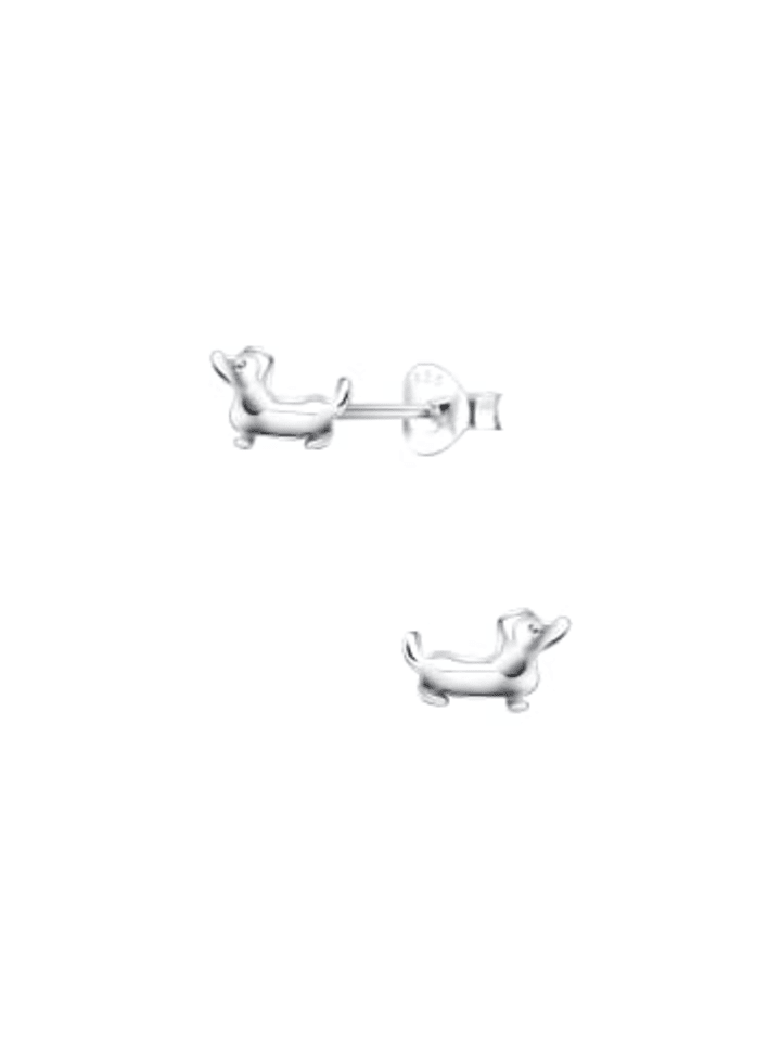 Ohrringe, Ohrstecker HUND DACKEL in 925 Sterling Silber, 2-tlg.