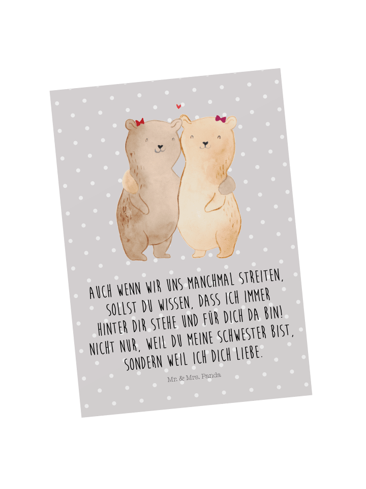 Postkarte Bären Schwestern mit Spruch in Grau Pastell