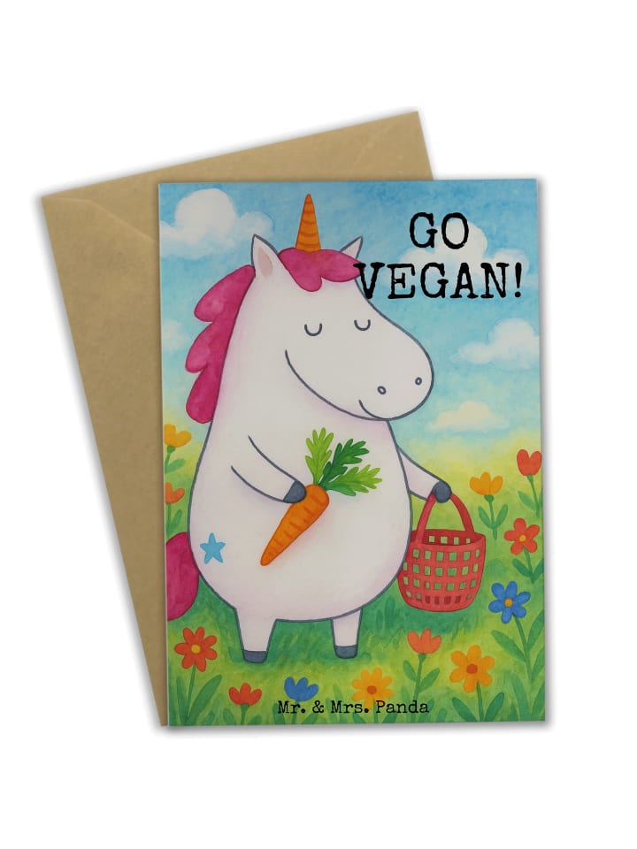 Grußkarte Einhorn Vegan Design mit Spruch in Weiß