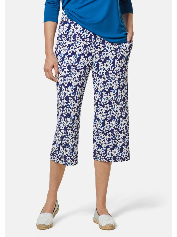 Attraktive Druckhose Louisa mit weichem Fall in marine / geblümt