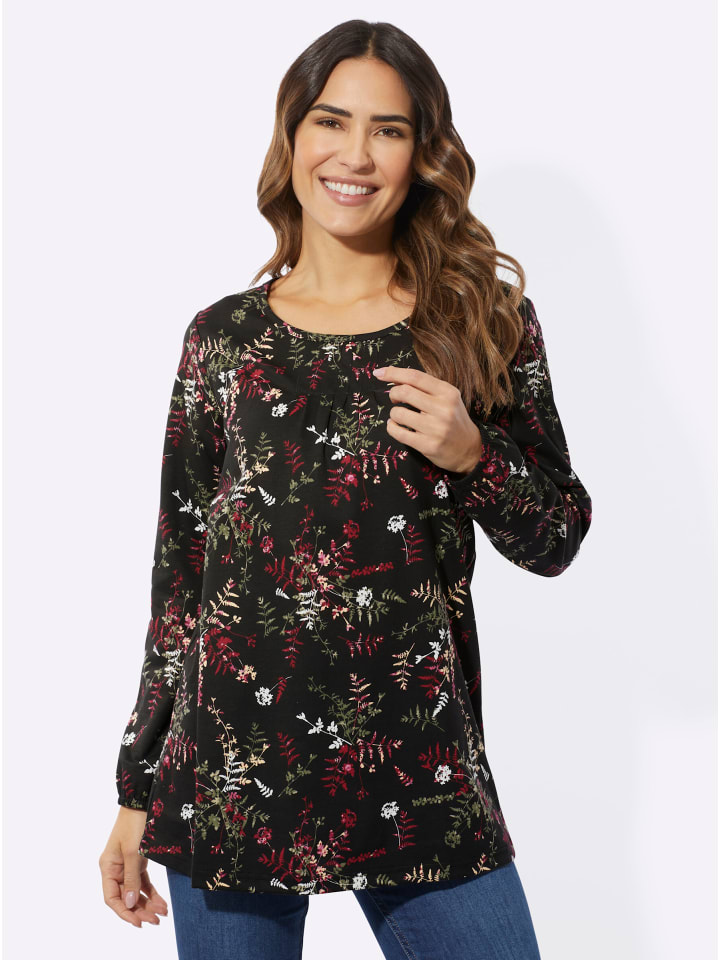 Longshirt in schwarz-kirsche-bedruckt