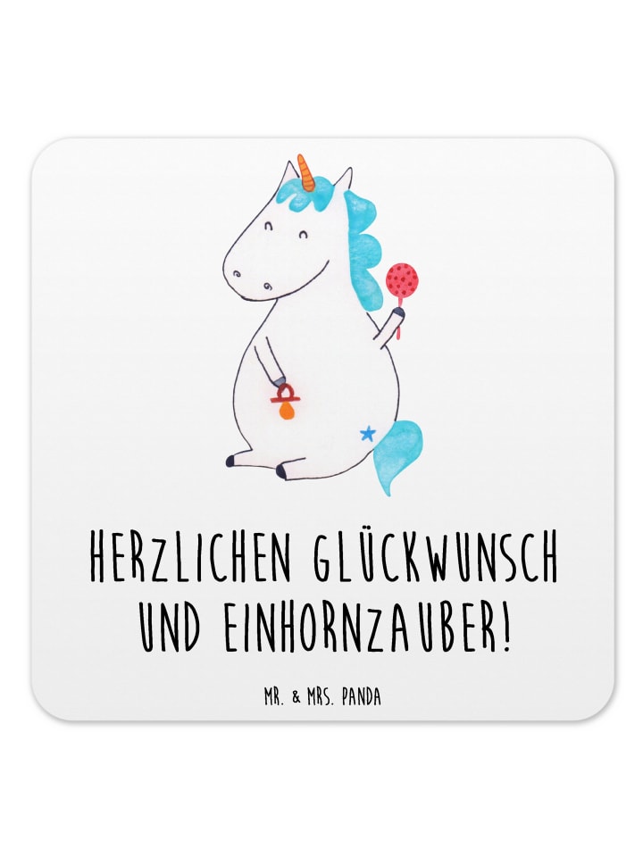 Glasuntersetzer Einhorn Baby mit Spruch in Weiß