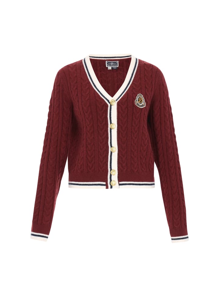 Women Cardigan in wine red navy offwhite